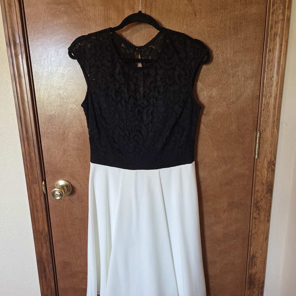 Elegant Black and White Lace Dress